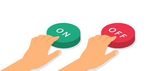 Aufkleber - On and off buttons in isometry. Concept of hands push buttons. Vector illustration.