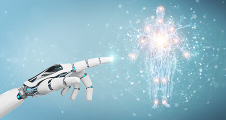 Poster - Robot hand using digital x-ray human body holographic scan projection 3D rendering