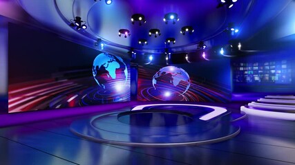 Wall Mural - 3d virtual news studio green screen background