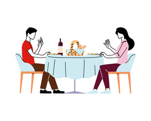 Sticker - Woman and man sitting at restaurant table with wine vector design