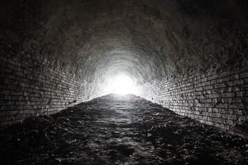 Wall Mural - ancient underground brick tunnel of the fortress. interior of fort potern of 19th century.