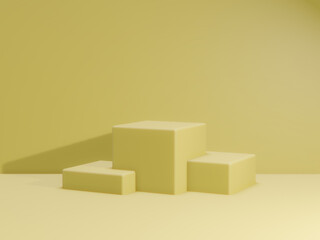 Fototapete - 3d render of total yellow podium for product. mockup stage.