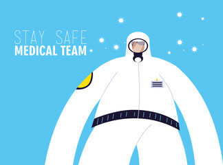 Poster - First-line emergency doctor wearing a protective suit to avoid contagion of coronavirus