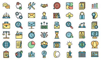 Poster - Administrator icons set. Outline set of administrator vector icons thin line color flat on white