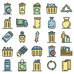 Poster - Garbage icons set. Outline set of garbage vector icons thin line color flat on white