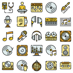 Poster - dj icons set. outline set of dj vector icons thin line color flat on white