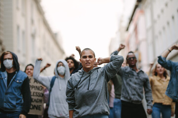 Wall Mural - Activists having a protest rally in the city