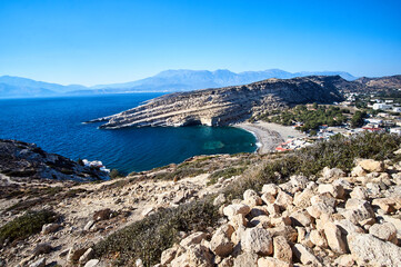 Canvas Print - Matala bay, rock and beach on the island of Crete