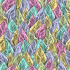 Wall Mural - Colorful leaves seamless decorative pattern. Vector nackground.