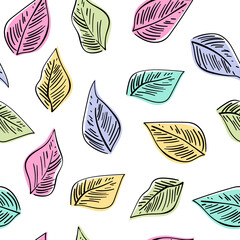 Wall Mural - Colorful leaves seamless decorative pattern. Vector nackground.