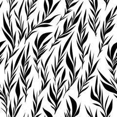 Wall Mural - Black and white leaves seamless decorative pattern. Vector nackground.
