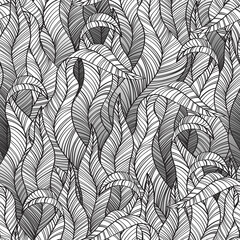 Wall Mural - Black and white leaves seamless decorative pattern. Vector nackground.