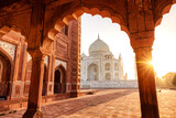 Fototapeta Natura - The magnificent Taj Mahal in India shows its full splendor at a glorious sunrise.