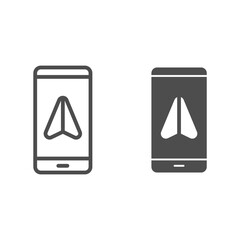 Poster - Smartphone with navigator line and solid icon, Navigation concept, gps navigation sign on white background, mobile phone with GPS navigator icon in outline style for mobile and web. Vector graphics.