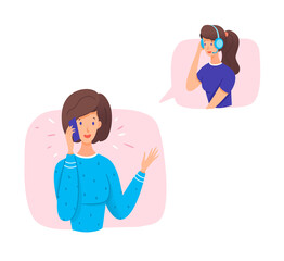 Fototapete - Vector character illustration of woman calling call centre