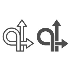 Poster - Arrows straight and turn back line and solid icon, Traffic concept, U-turn sign on white background, Go straight or turn back icon in outline style for mobile concept and web design. Vector graphics.