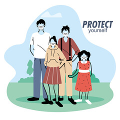 Sticker - family with mask in nature