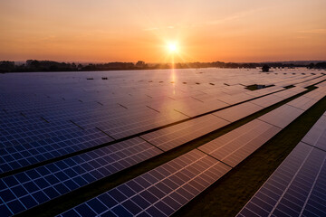 Wall Mural - Sunrise over a modern solar farm