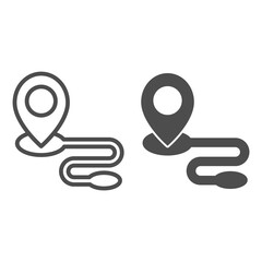 Poster - Location marker and route line and solid icon, Navigation concept, travel distance with marker pin sign on white background, Route location icon in outline style for mobile and web. Vector graphics.