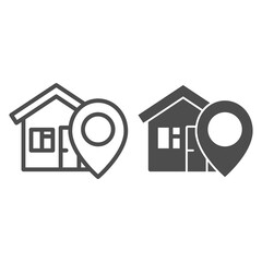 Poster - Location of house line and solid icon, Navigation concept, home pointer sign on white background, location pointer with house icon in outline style for mobile concept and web design. Vector graphics.