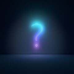 Poster - Light tubes in the form of a question mark on black background. 3D render / rendering