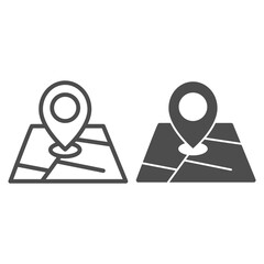 Poster - Map and location marker line and solid icon, cartography concept, Geolocation sign on map sign on white background, GPS navigator map icon in outline style for mobile and web design. Vector graphics.