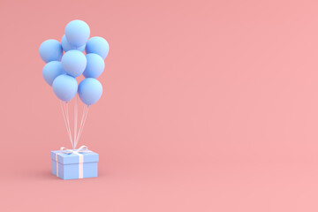 Poster - Mock up of gift box and balloons in minimal style. 3D rendering.	
