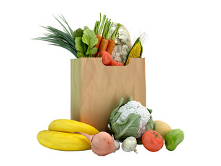 Wall Mural - fresh food in a paper bag for products 3d render on white no shadow