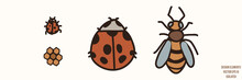 Bee And Ladybug Gender Neutral Baby Illustration Clipart. Simple Whimsical Minimal Earthy 2 Tone Color. Kids Nursery Room Decor Print Or Cartoon Animal Line Art Sticker.