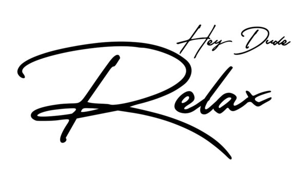 Hey Dude Relax Handwritten Font Calligraphy Black Color Text 
on White Background