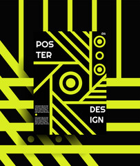 Wall Mural - Modern background design for poster, banner or magazine with yellow color lines and black background, designed in A4 format for web, business or print. Trendy concept for presentation Eps 10 vector