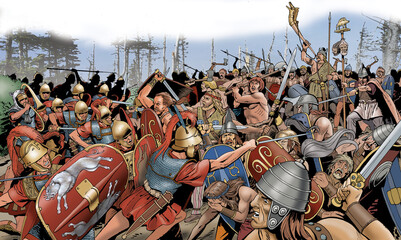 Wall Mural - Ancient Rome - Roman soldiers fight against the Gaul soldiers