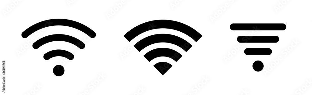 Wireless and wifi icon or wi-fi icon sign for remote internet access, internet connection, signal icon, variations podcast vector symbol, vector illustration - obrazy, fototapety, plakaty 
