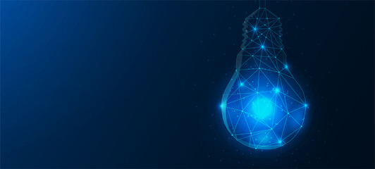 Poster - Light bulb Low poly design with connecting dots, stars. Internet technology triangle icon polygonal network concept. Idea, electricity, innovation or other conceptual illustration or background.