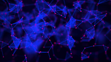Fototapete - Global network connection. Background with red dots and blue lines. Scattered abstract points and lines.
