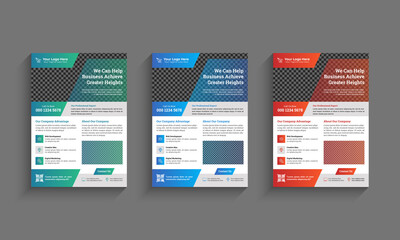 Wall Mural - Corporate design set of flyer template with minimalist style and modern concept. Business brochure, flyer and cover design layout template with geometric triangle shapes and colorful Background. 