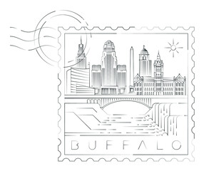 Wall Mural - Buffalo stamp minimal linear vector illustration and typography design, New York, Usa