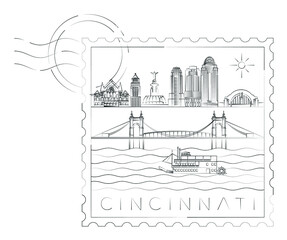 Wall Mural - Cincinnati stamp minimal linear vector illustration and typography design, Ohio, Usa