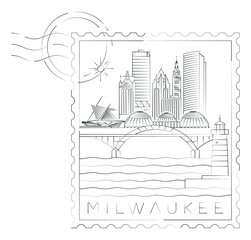 Wall Mural - Milwaukee stamp minimal linear vector illustration and typography design, Wisconsin, Usa