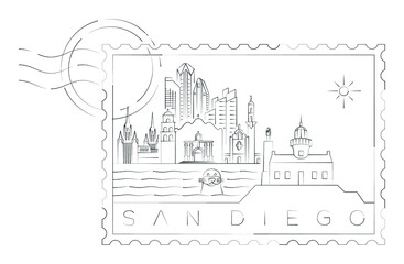 Wall Mural - San Diego stamp minimal linear vector illustration and typography design, California, Usa  