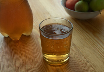 Apple soda and apple close up