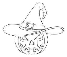 Wall Mural - A coloring book page drawing of a Jack O Lantern Halloween pumpkin