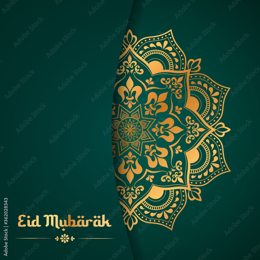 Eid Mubarak Mandala Luxury Vector Green Background for Greeting Card ...
