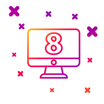 Color line 8 March on monitore icon isolated on white background. International Happy Women Day. Gradient random dynamic shapes. Vector Illustration