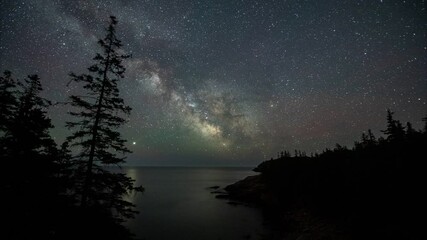 Canvas Print - Milky Way Time Lapse in 4k over Acadia National Park in Maine 