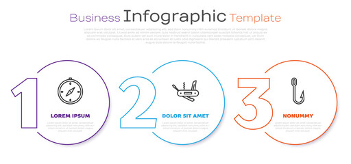 Canvas Print - Set line Compass, Swiss army knife and Fishing hook. Business infographic template. Vector.