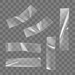 © janevasileva - Transparent adhesive plastic tape set isolated on transparent background. Crumpled glue plastic sticky tape for photo and paper fixture. Realistic wrinkled strips isolated 3d vector illustration