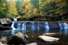 Lower Potter Falls In Obed National Scenic River In Eastern Tennessee During Peak Falls Colors