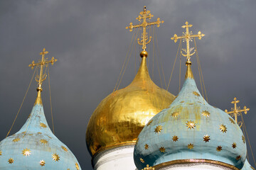 Architecture of Trinity Sergius Lavra, Sergiyev Posad, Russia. Color photo.