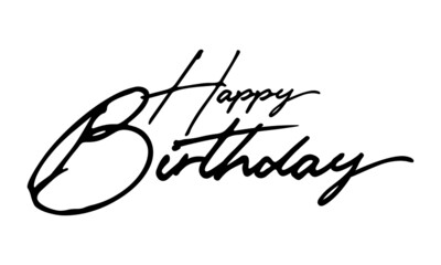 Poster - Happy Birthday Handwritten Font Calligraphy Black Color Text 
on White Background